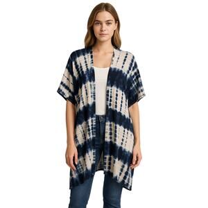 Indigo Tie-Dye Kimono Cardigan One Size Short Sleeve • Flowy Boho Layering